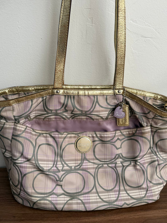 Coach stripe plaid tote/diaper bag